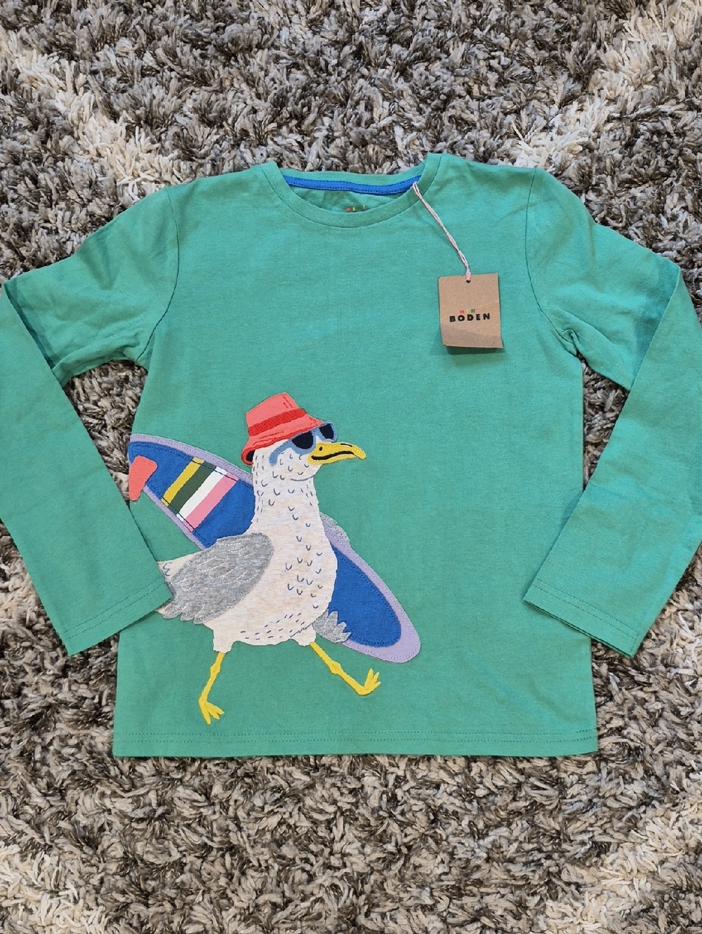 Mini Boden Surfing Seagull Applique Cotton Tee